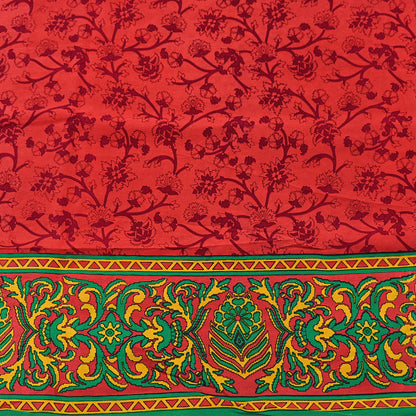 EXCELLENT QUALITY Indian Vintage Orange & Green Saree Pure Crepe Silk Printed Sari 6yd Sewing Floral Soft Craft Fabric Wrap Dress Making