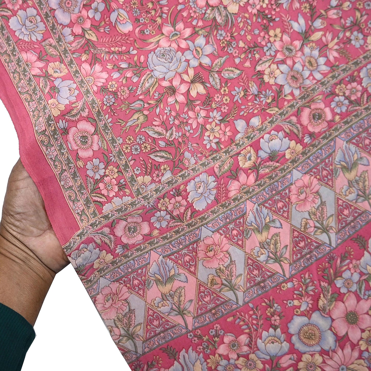 Indian Vintage Sari Pink Pure Crepe Silk Printed Saree 5yard Sewing Quilting Floral Soft Craft Fabric Wrap