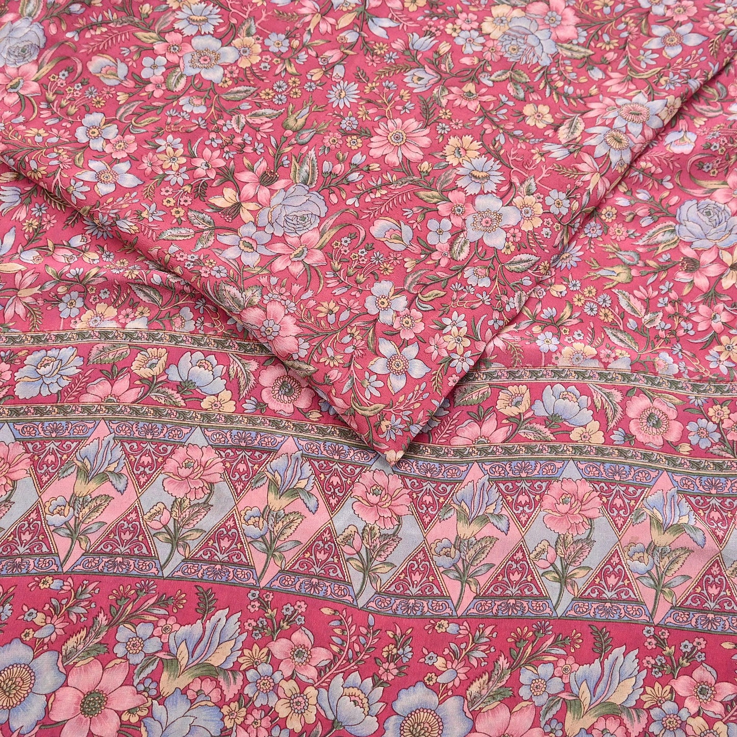 Indian Vintage Sari Pink Pure Crepe Silk Printed Saree 5yard Sewing Quilting Floral Soft Craft Fabric Wrap