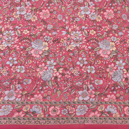 Indian Vintage Sari Pink Pure Crepe Silk Printed Saree 5yard Sewing Quilting Floral Soft Craft Fabric Wrap