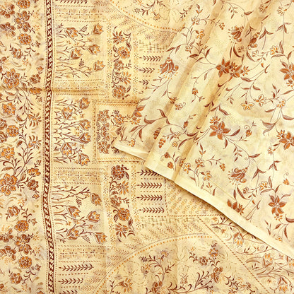 Indian Vintage Sari Ivory Pure Silk Printed Saree 5yd Sewing Paisley Craft Fabric DressMaking Soft Used Upcycled