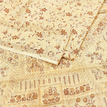 Indian Vintage Sari Ivory Pure Silk Printed Saree 5yd Sewing Paisley Craft Fabric DressMaking Soft Used Upcycled