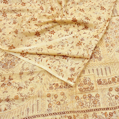 Indian Vintage Sari Ivory Pure Silk Printed Saree 5yd Sewing Paisley Craft Fabric DressMaking Soft Used Upcycled