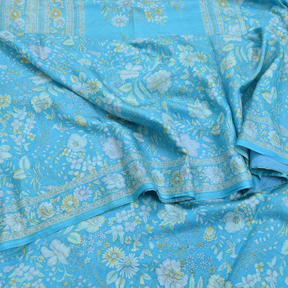 Indian Vintage Sari Blue 100% Pure Silk Printed Saree Craft Fabric 6yd Sewing Dress Making Soft Wrap Quilting Crafting Upcycle