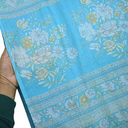 Indian Vintage Sari Blue 100% Pure Silk Printed Saree Craft Fabric 6yd Sewing Dress Making Soft Wrap Quilting Crafting Upcycle