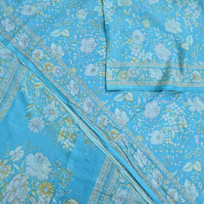 Indian Vintage Sari Blue 100% Pure Silk Printed Saree Craft Fabric 6yd Sewing Dress Making Soft Wrap Quilting Crafting Upcycle
