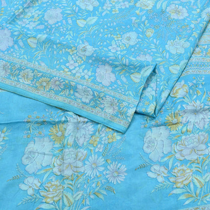 Indian Vintage Sari Blue 100% Pure Silk Printed Saree Craft Fabric 6yd Sewing Dress Making Soft Wrap Quilting Crafting Upcycle