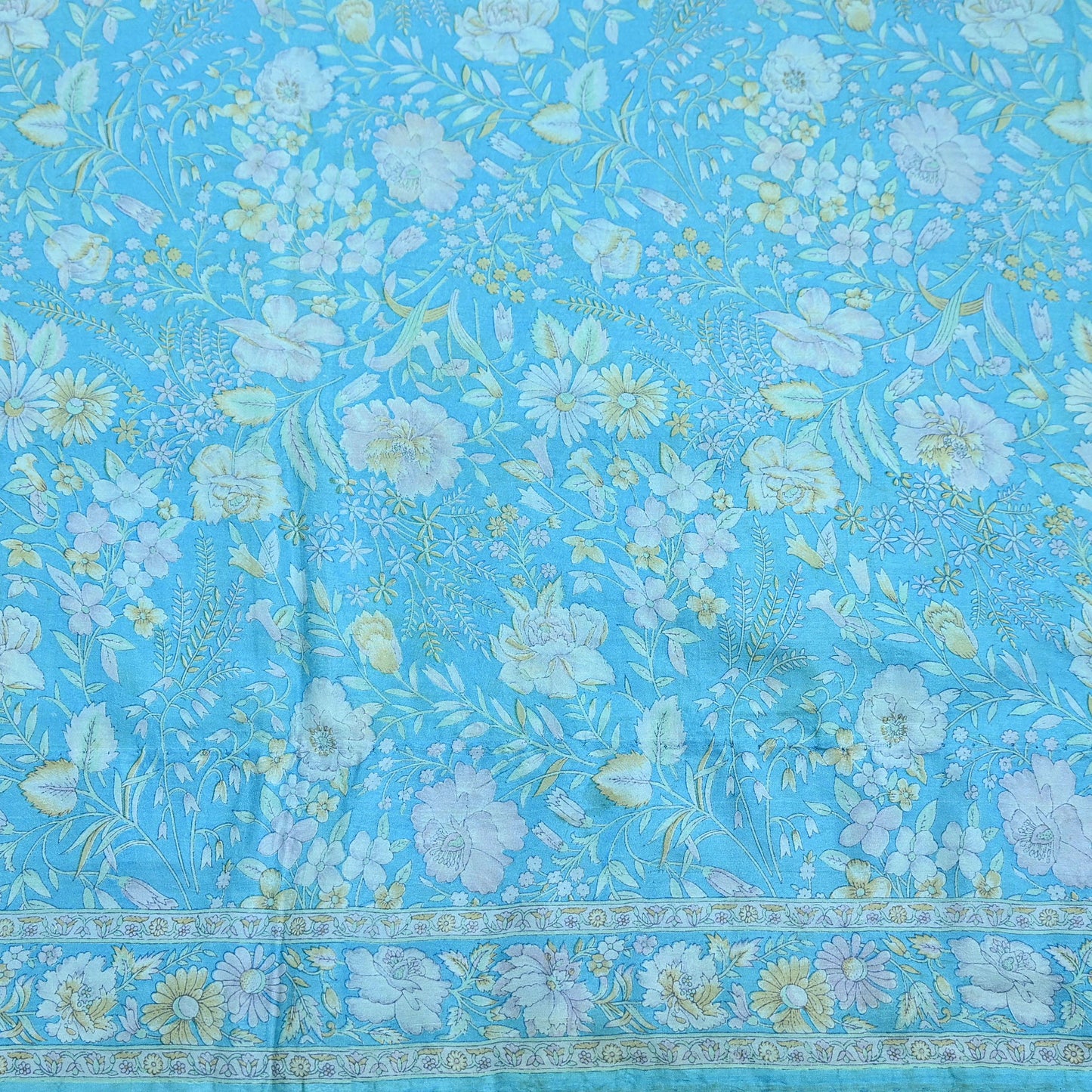 Indian Vintage Sari Blue 100% Pure Silk Printed Saree Craft Fabric 6yd Sewing Dress Making Soft Wrap Quilting Crafting Upcycle