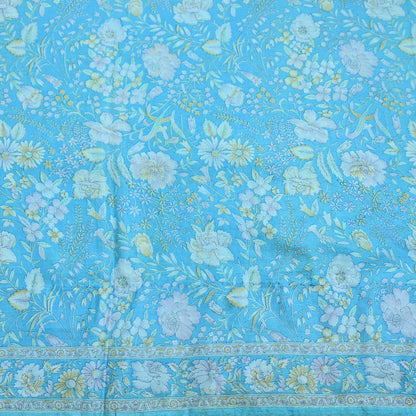 Indian Vintage Sari Blue 100% Pure Silk Printed Saree Craft Fabric 6yd Sewing Dress Making Soft Wrap Quilting Crafting Upcycle