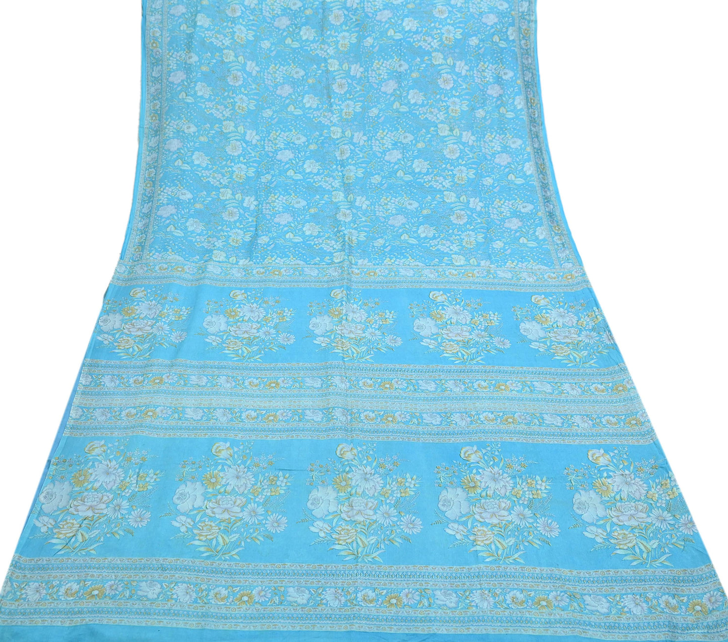 Indian Vintage Sari Blue 100% Pure Silk Printed Saree Craft Fabric 6yd Sewing Dress Making Soft Wrap Quilting Crafting Upcycle