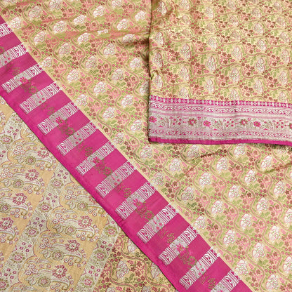 Indian Vintage Sari Beige Heavy Pure Silk Woven Banarasi Brocade Saree Fabric 5Yd Ethnic Dress making Crafting Bollywood Dress Designing