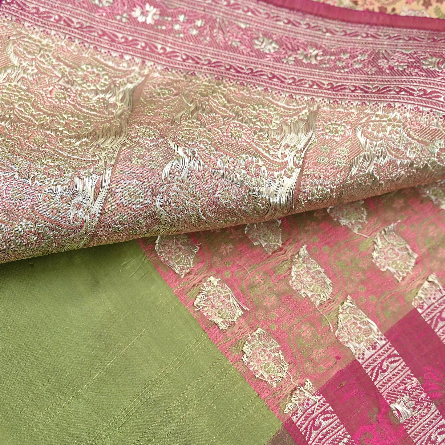 Indian Vintage Sari Beige Heavy Pure Silk Woven Banarasi Brocade Saree Fabric 5Yd Ethnic Dress making Crafting Bollywood Dress Designing
