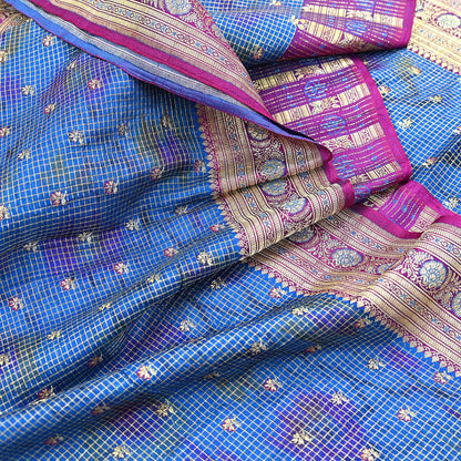 Indian Vintage Blue Heavy Wedding Sari Pure Satin Silk Woven Banarasi Tanchoi Sarees 5Yd Craft Fabric Golden Zari Ethnic Dress Making