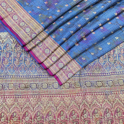Indian Vintage Blue Heavy Wedding Sari Pure Satin Silk Woven Banarasi Tanchoi Sarees 5Yd Craft Fabric Golden Zari Ethnic Dress Making