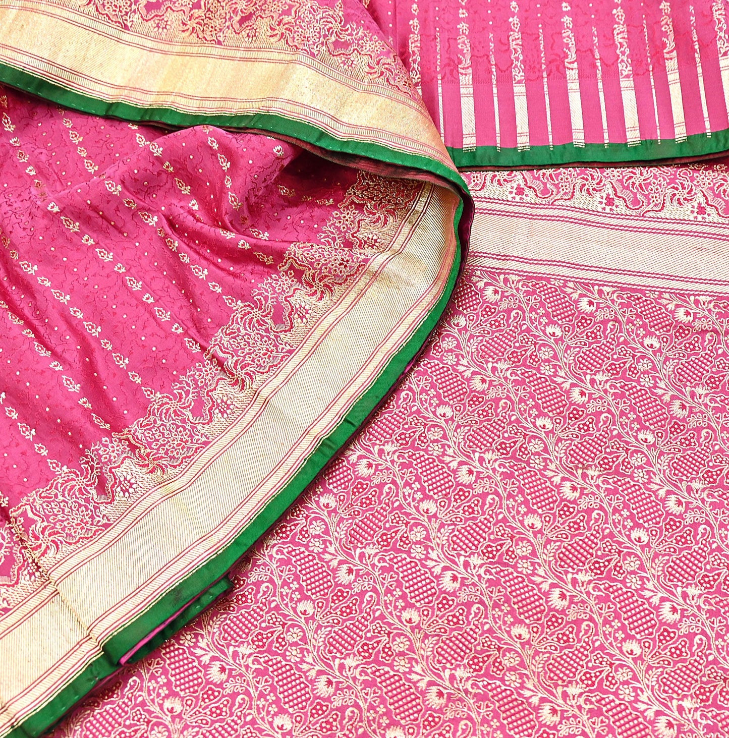 Indian Vintage Sari Heavy Wedding Pure Satin Silk Pink saree Banarasi Brocade Saree Golden Zari 5Yard Fabric Ethnic Dressmaking
