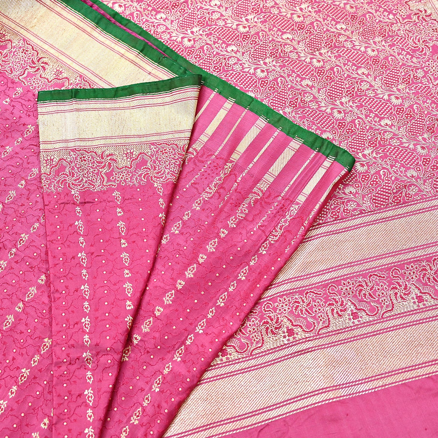 Indian Vintage Sari Heavy Wedding Pure Satin Silk Pink saree Banarasi Brocade Saree Golden Zari 5Yard Fabric Ethnic Dressmaking