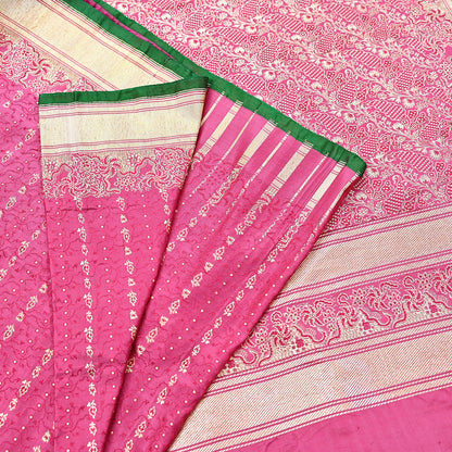 Indian Vintage Sari Heavy Wedding Pure Satin Silk Pink saree Banarasi Brocade Saree Golden Zari 5Yard Fabric Ethnic Dressmaking