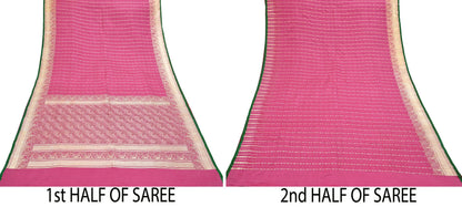 Indian Vintage Sari Heavy Wedding Pure Satin Silk Pink saree Banarasi Brocade Saree Golden Zari 5Yard Fabric Ethnic Dressmaking