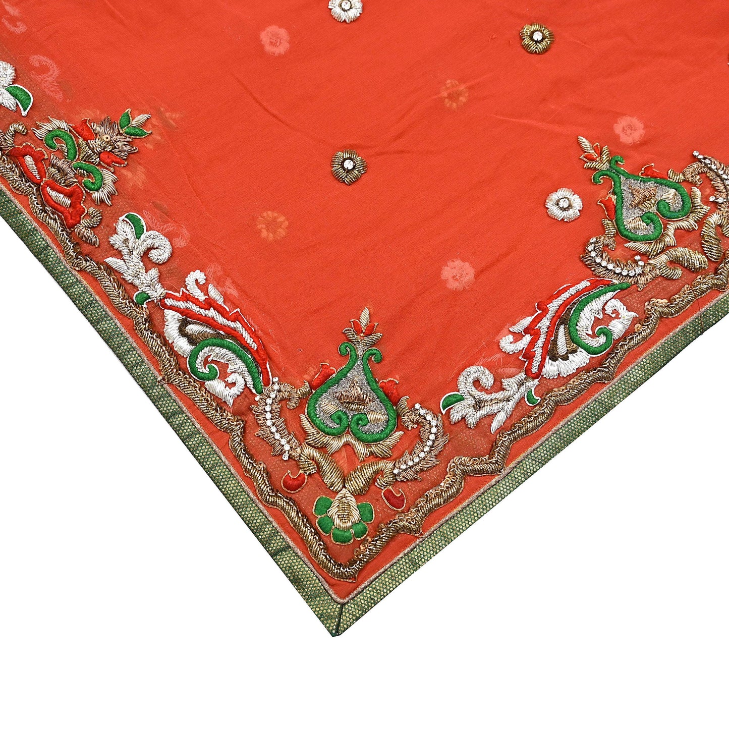 Indian Vintage Heavy Orange Dupatta Pure Georgette Silk Long Stole Hand Embroidered  Scarves Zardozi Wedding Party wear
