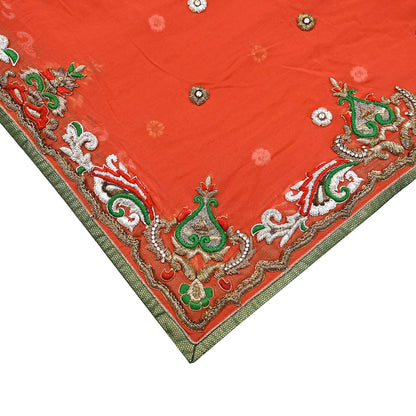 Indian Vintage Heavy Orange Dupatta Pure Georgette Silk Long Stole Hand Embroidered  Scarves Zardozi Wedding Party wear