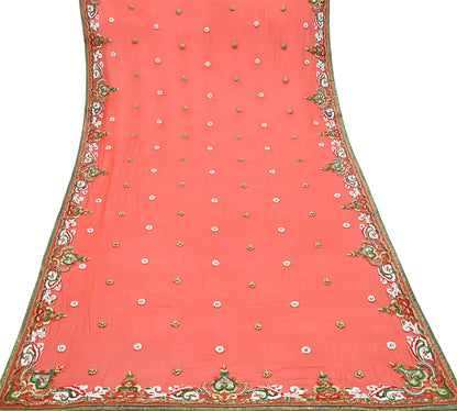 Indian Vintage Heavy Orange Dupatta Pure Georgette Silk Long Stole Hand Embroidered  Scarves Zardozi Wedding Party wear