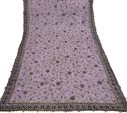 Indian Vintage Heavy Bridal Dupatta Purple Net Mesh Long Stole Hand Embroidered Scarves Golden Zardozi Dabka Zari Wedding Veil Hijab