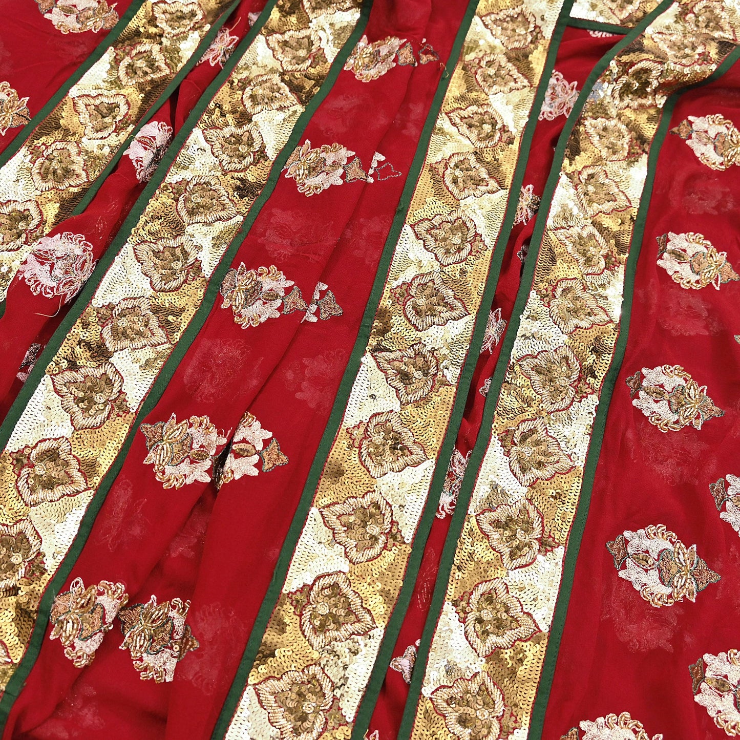 Indian Vintage Heavy Bridal Red Dupatta Pure Georgette Silk Long Stole Hand Embroidered Scarf Zardozi/Dabka Wedding red Hijab veil