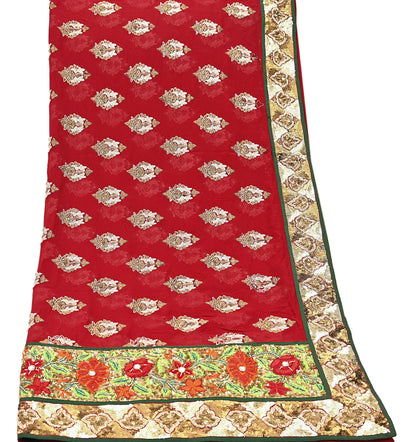 Indian Vintage Heavy Bridal Red Dupatta Pure Georgette Silk Long Stole Hand Embroidered Scarf Zardozi/Dabka Wedding red Hijab veil