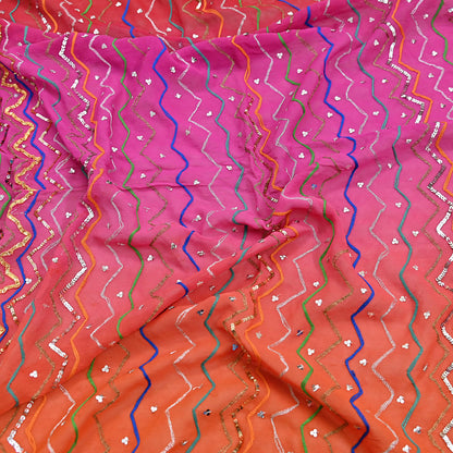 Indian Vintage Heavy Pink & orange Dupatta Pure Georgette Silk Long Stole Hand Embroidered Gota Patti Scarves Zardozi
