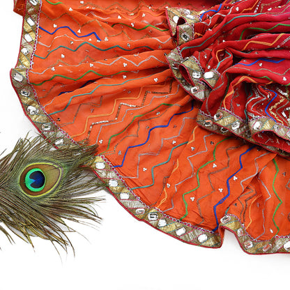 Indian Vintage Heavy Pink & orange Dupatta Pure Georgette Silk Long Stole Hand Embroidered Gota Patti Scarves Zardozi
