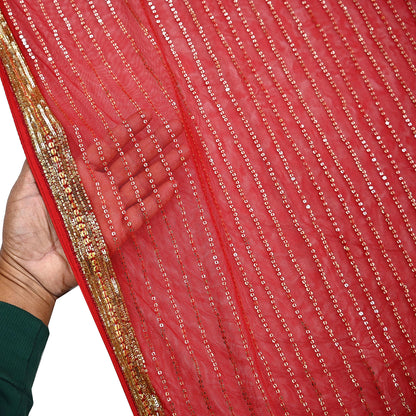 Indian Heavy Sari Dark Orange Net Hand Embroidered Sarees Craft Fabric 6Yd Sewing Soft Zardozi Wedding sarees With Blouse fabric