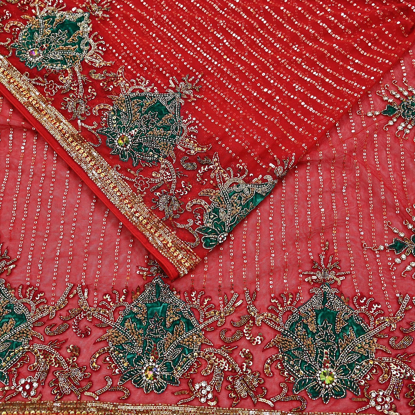 Indian Heavy Sari Dark Orange Net Hand Embroidered Sarees Craft Fabric 6Yd Sewing Soft Zardozi Wedding sarees With Blouse fabric