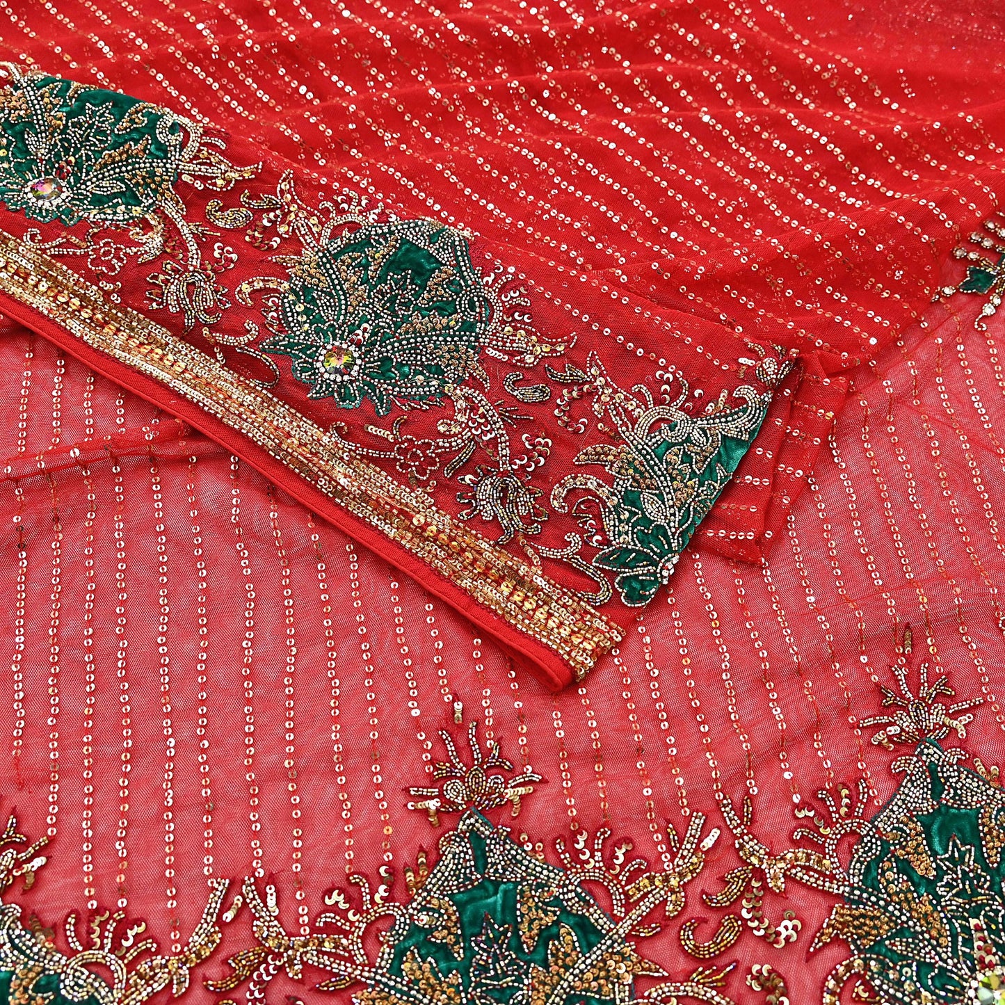 Indian Heavy Sari Dark Orange Net Hand Embroidered Sarees Craft Fabric 6Yd Sewing Soft Zardozi Wedding sarees With Blouse fabric