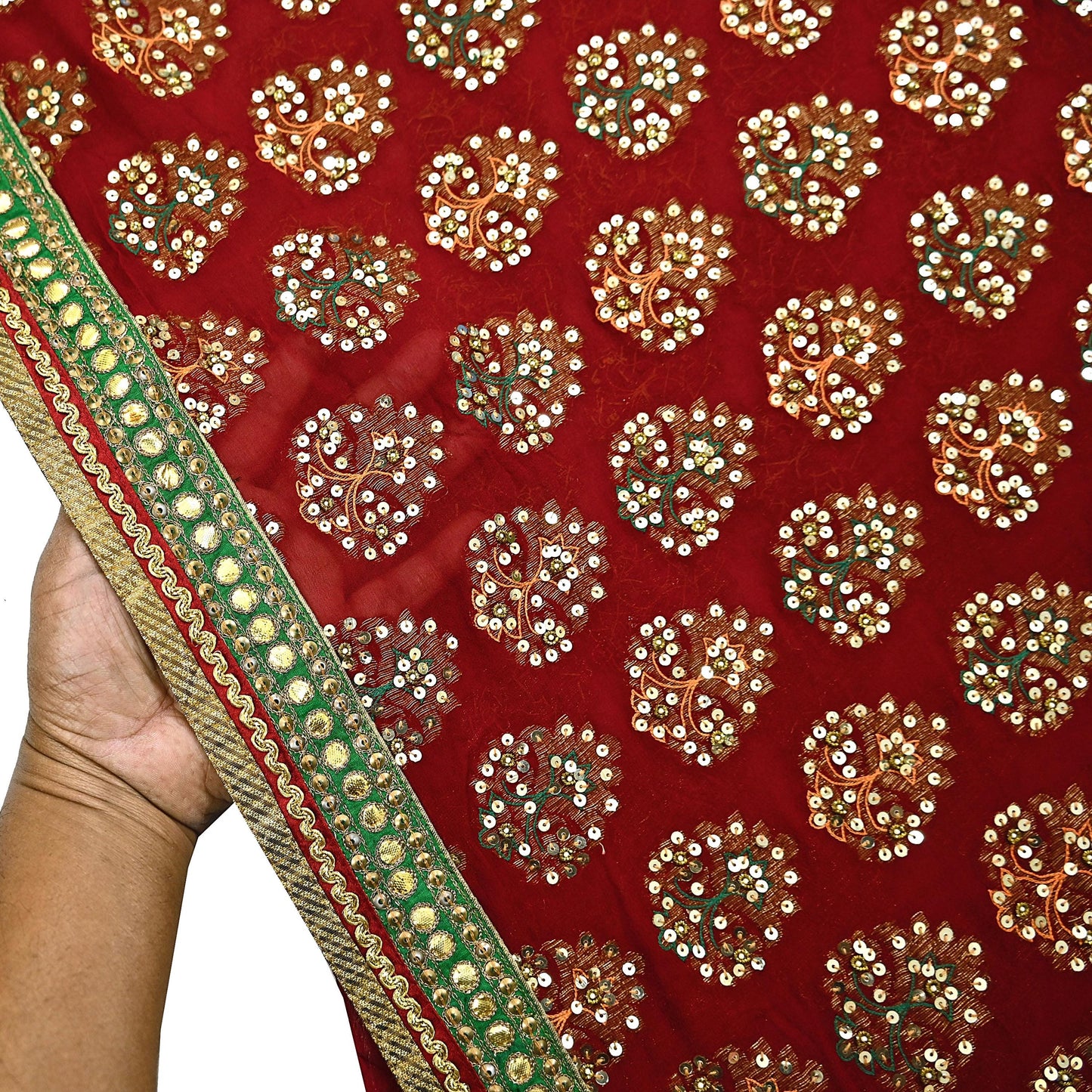 Indian Vintage Heavy Green & Red Saree Georgette Embroidered Sari Craft Fabric 5Yd Sewing Soft Ethnic Zari Dress Making wedding Sari