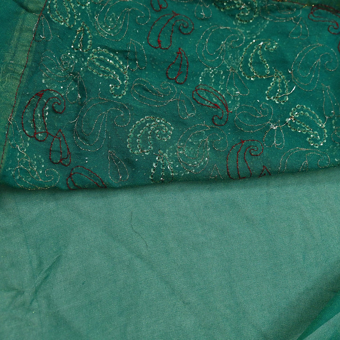 Indian Vintage Heavy Green & Red Saree Georgette Embroidered Sari Craft Fabric 5Yd Sewing Soft Ethnic Zari Dress Making wedding Sari