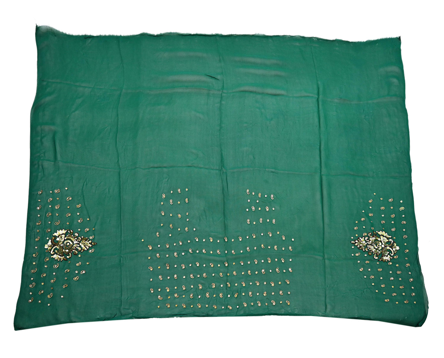 Indian Vintage Heavy Green & Red Saree Georgette Embroidered Sari Craft Fabric 5Yd Sewing Soft Ethnic Zari Dress Making wedding Sari