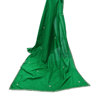 Indian Vintage Dupatta Green Pure Silk Long Stole Hand Embroidered Scarves Floral Design Stole Veil Wrap Zardozi/ dabka