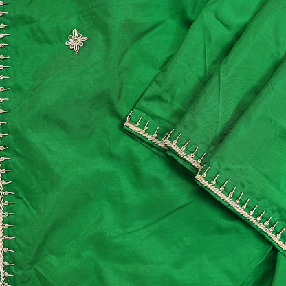 Indian Vintage Dupatta Green Pure Silk Long Stole Hand Embroidered Scarves Floral Design Stole Veil Wrap Zardozi/ dabka