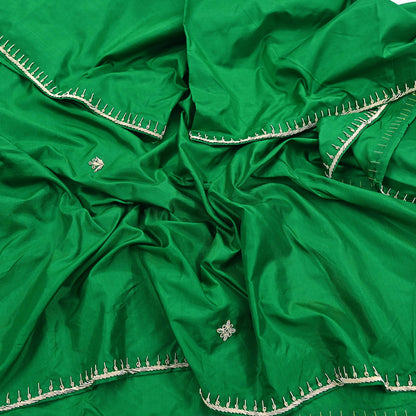 Indian Vintage Dupatta Green Pure Silk Long Stole Hand Embroidered Scarves Floral Design Stole Veil Wrap Zardozi/ dabka
