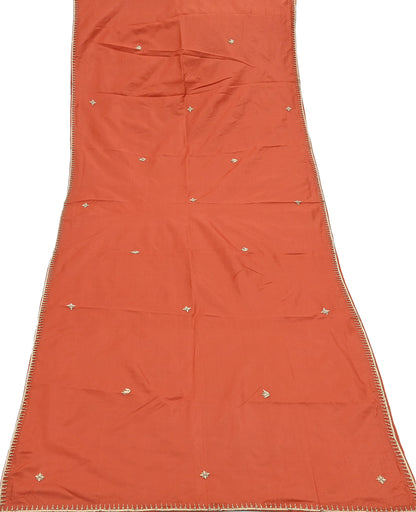 Indian Vintage Dupatta Orange Pure Silk Long Stole Hand Embroidered Scarves Floral Design Stole Veil Wrap Zardozi/ dabka