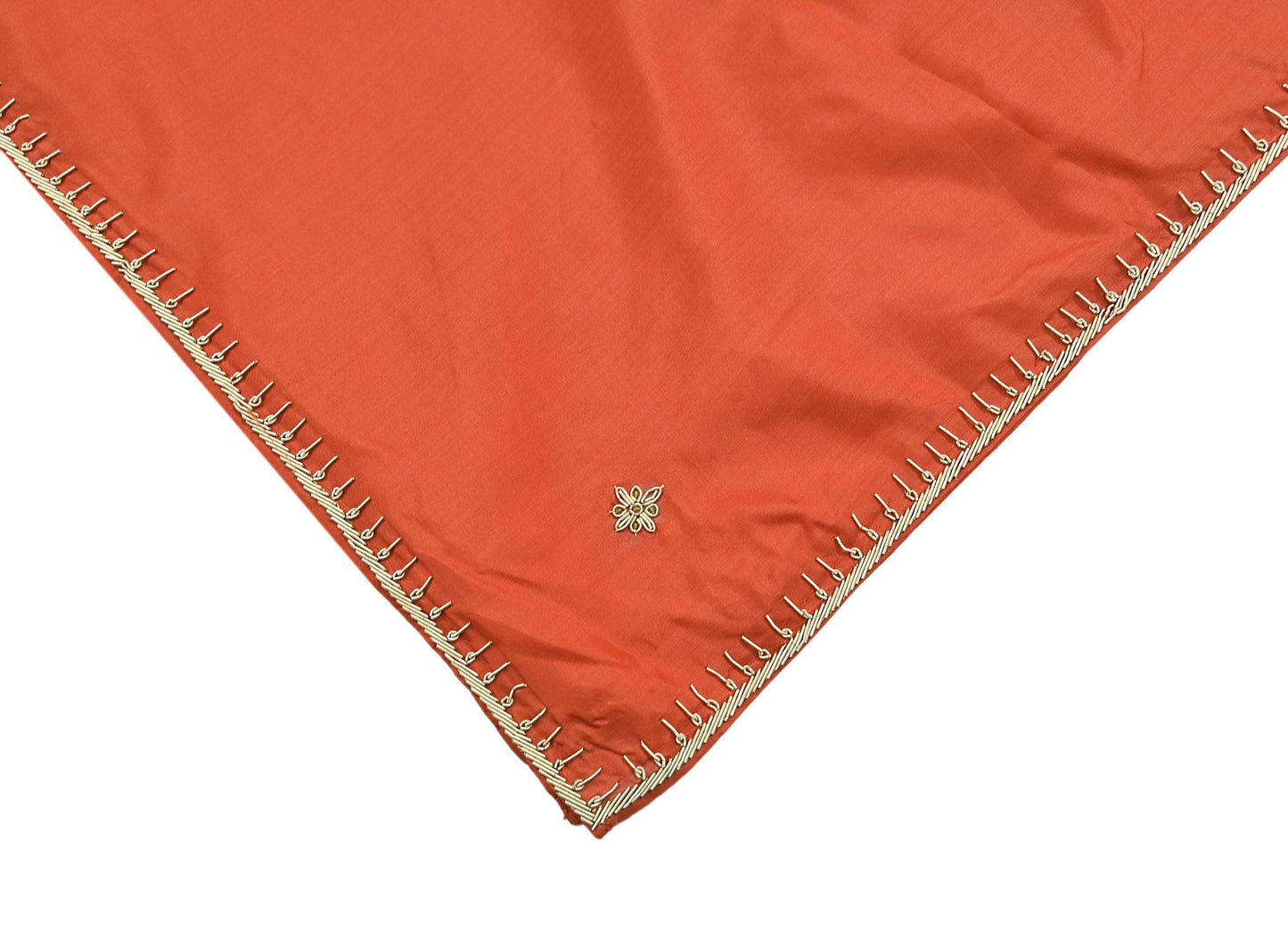 Indian Vintage Dupatta Orange Pure Silk Long Stole Hand Embroidered Scarves Floral Design Stole Veil Wrap Zardozi/ dabka