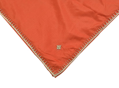 Indian Vintage Dupatta Orange Pure Silk Long Stole Hand Embroidered Scarves Floral Design Stole Veil Wrap Zardozi/ dabka