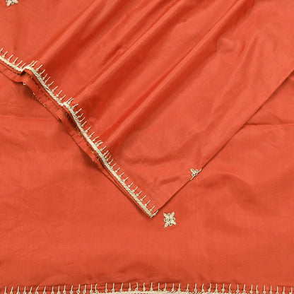Indian Vintage Dupatta Orange Pure Silk Long Stole Hand Embroidered Scarves Floral Design Stole Veil Wrap Zardozi/ dabka