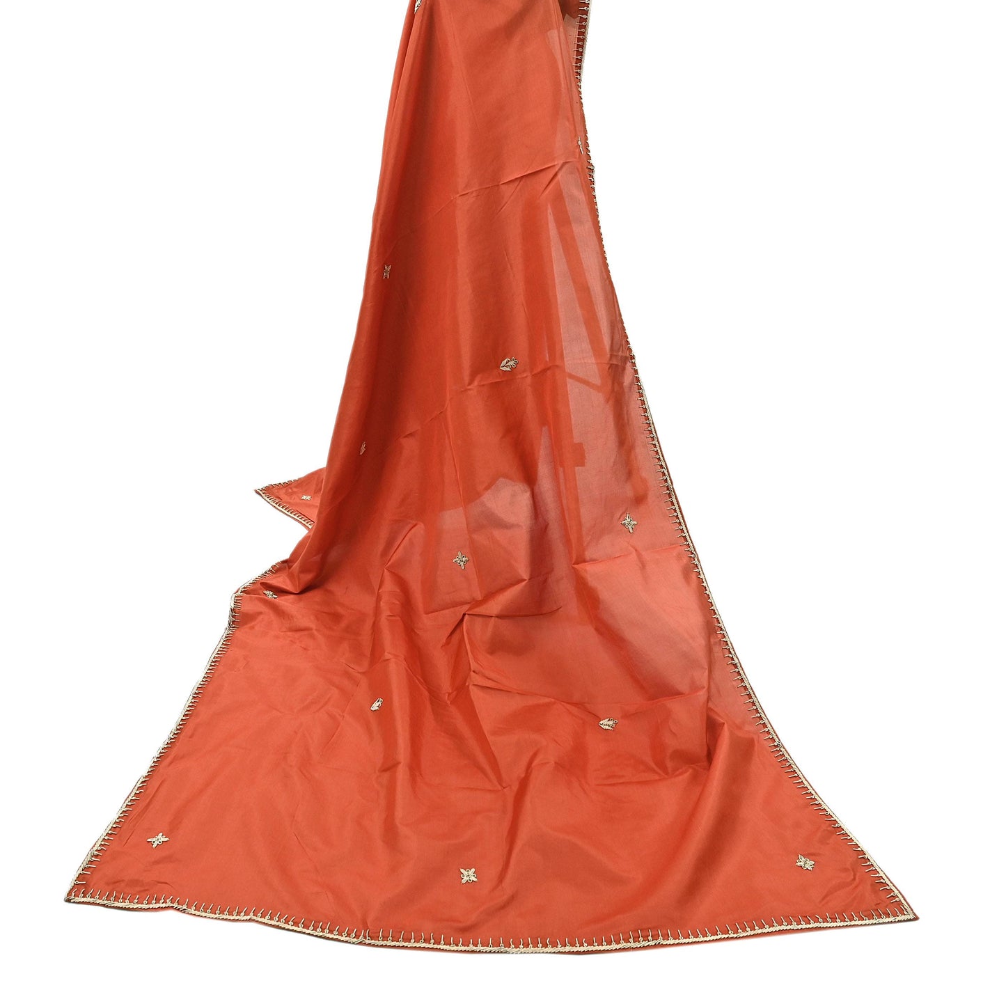 Indian Vintage Dupatta Orange Pure Silk Long Stole Hand Embroidered Scarves Floral Design Stole Veil Wrap Zardozi/ dabka