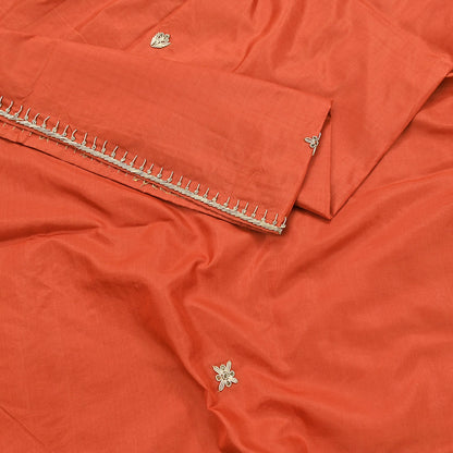 Indian Vintage Dupatta Orange Pure Silk Long Stole Hand Embroidered Scarves Floral Design Stole Veil Wrap Zardozi/ dabka