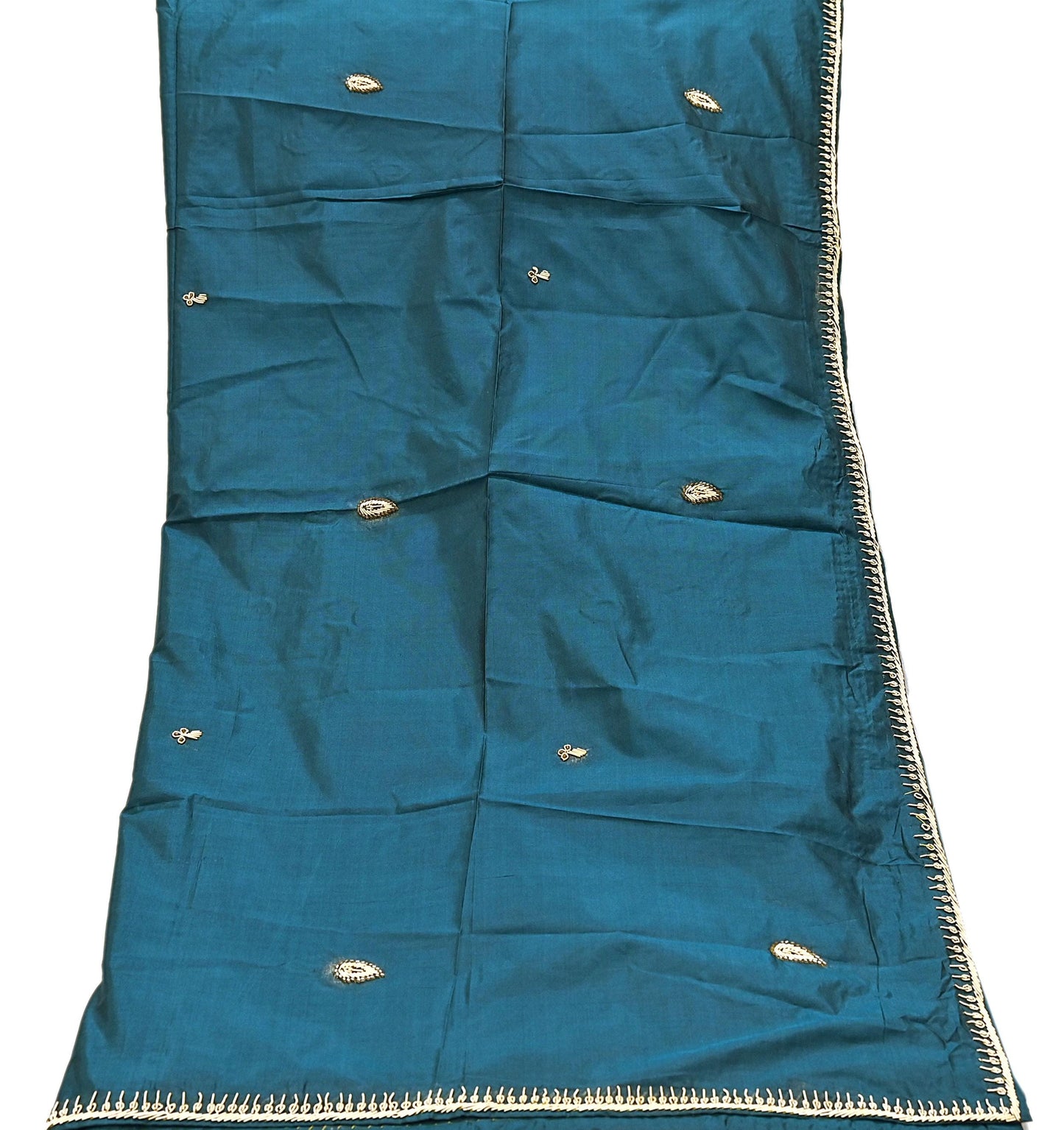 Indian Vintage Dupatta Teal Green Pure Silk Long Stole Hand Embroidered Scarves Floral Design Stole Veil Wrap Zardozi/ dabka