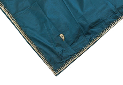 Indian Vintage Dupatta Teal Green Pure Silk Long Stole Hand Embroidered Scarves Floral Design Stole Veil Wrap Zardozi/ dabka