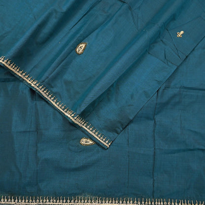 Indian Vintage Dupatta Teal Green Pure Silk Long Stole Hand Embroidered Scarves Floral Design Stole Veil Wrap Zardozi/ dabka