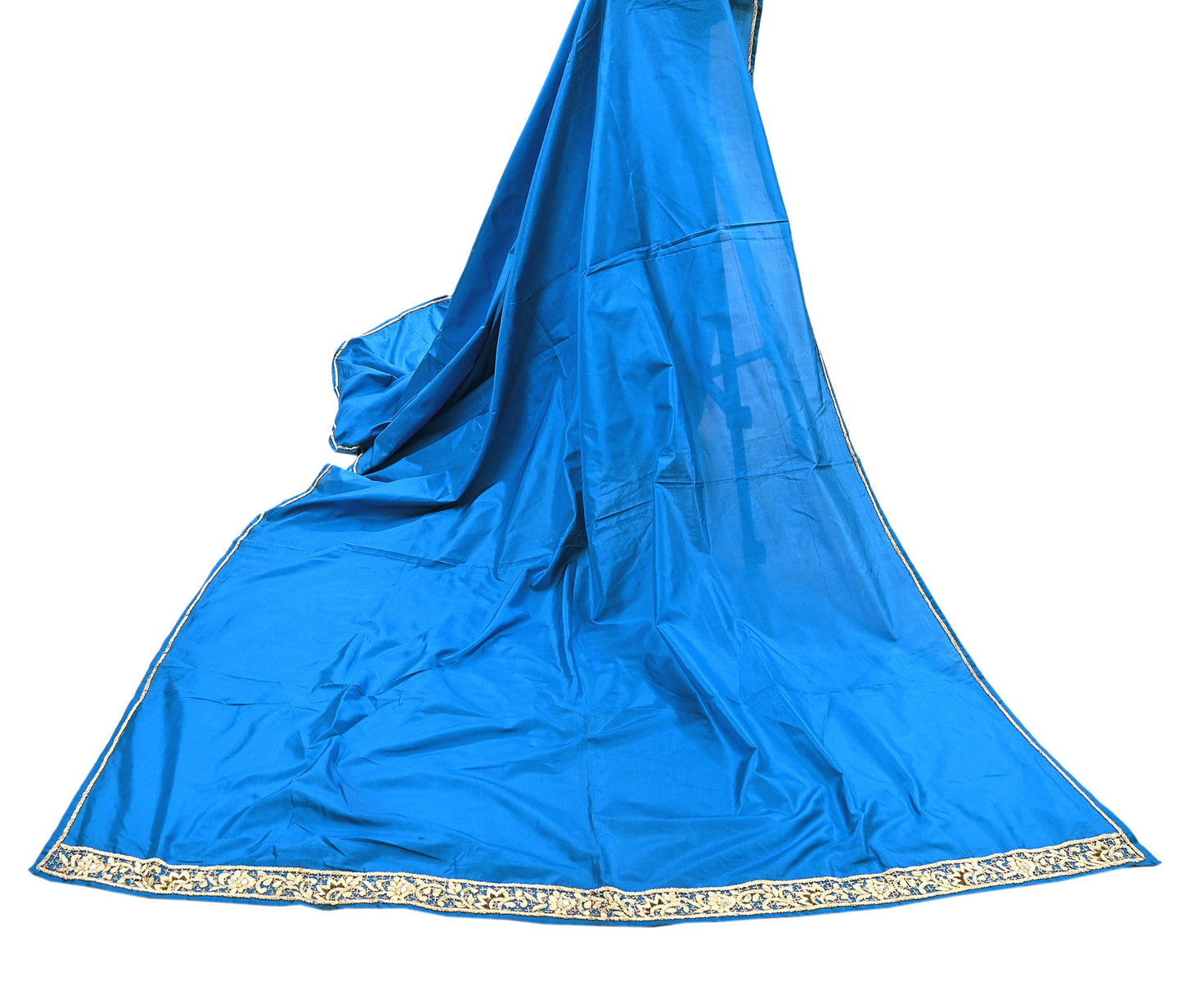 Indian Vintage Dupatta Blue Pure Silk Long Stole Hand Embroidered Scarves Floral Design Stole Veil Wrap Zardozi/ dabka