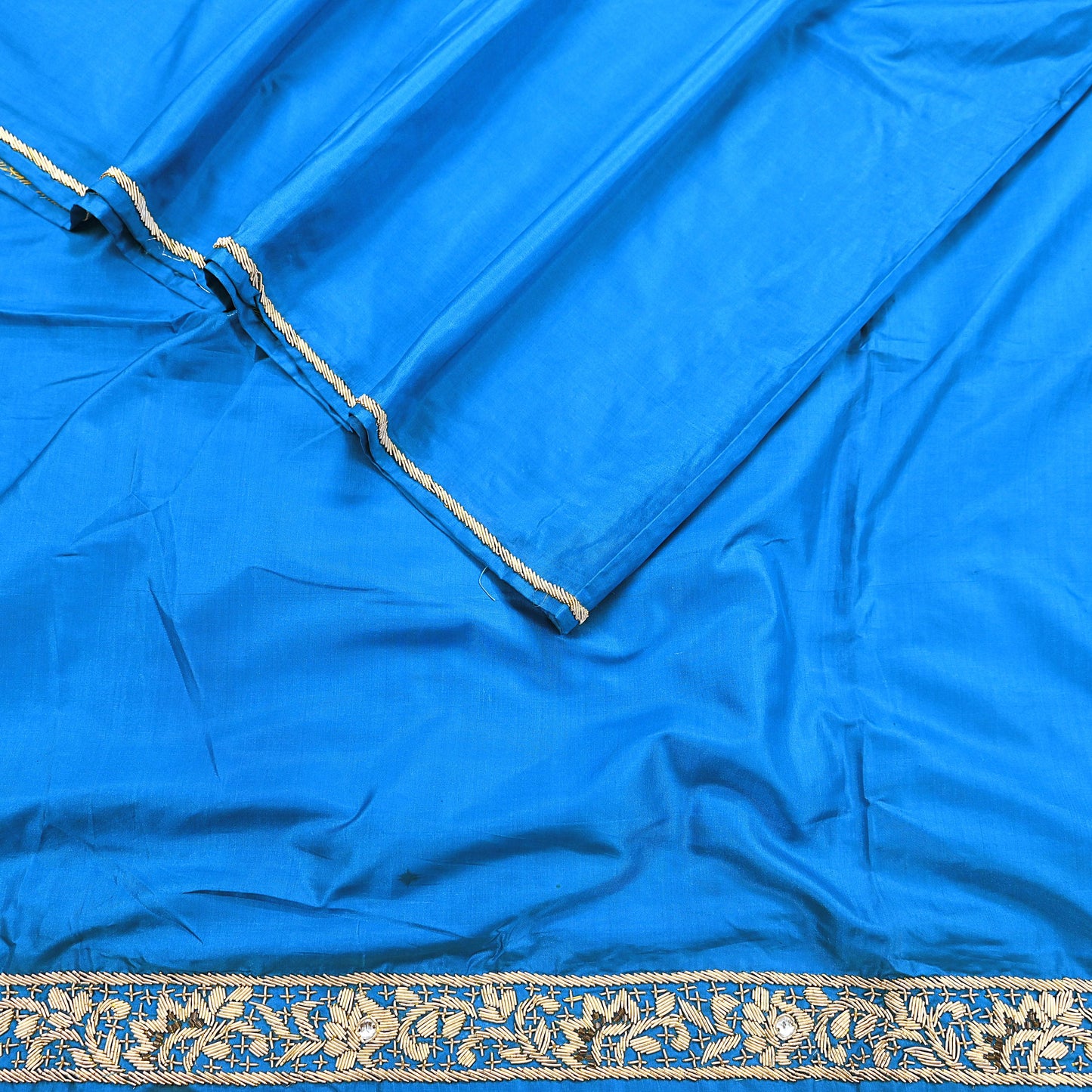 Indian Vintage Dupatta Blue Pure Silk Long Stole Hand Embroidered Scarves Floral Design Stole Veil Wrap Zardozi/ dabka